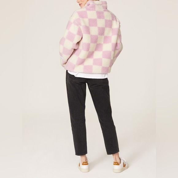 Levi's Pink and White Checkered Sherpa Pullover with Yellow Zip - Picture 8 of 9